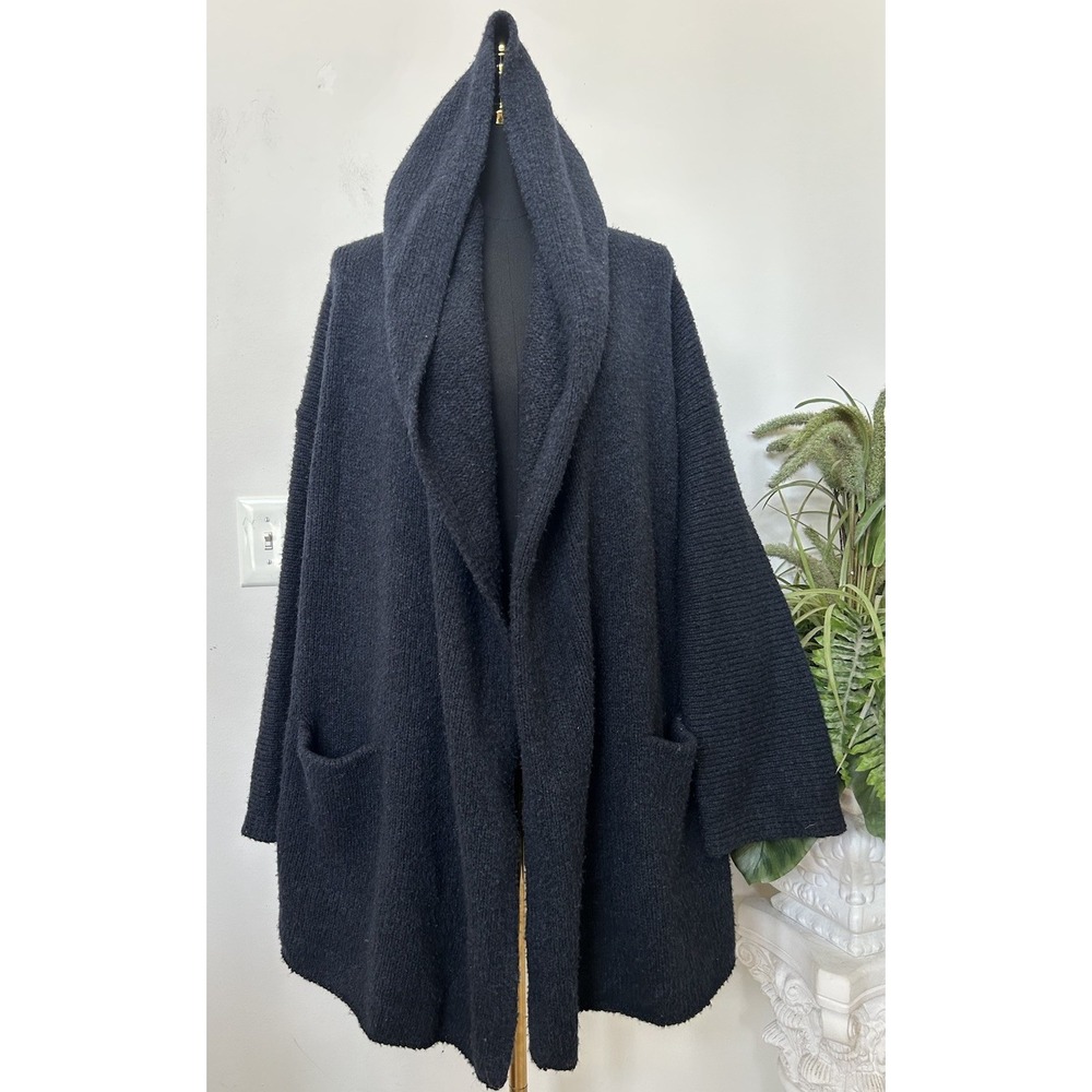 Vince S Wool Silk Cashmere Hooded Blanket Coatigan Fluffy Sweater Coat